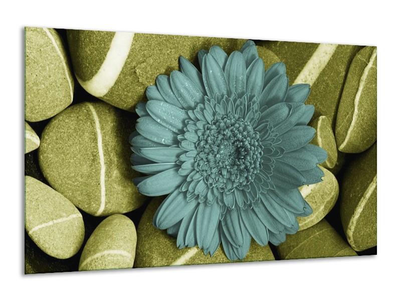Canvas schilderij Bloem | Blauw, Zwart, Groen | 120x70cm 1Luik