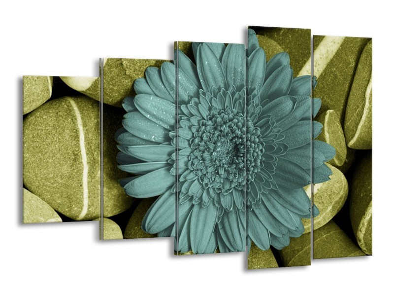 Canvas schilderij Bloem | Blauw, Zwart, Groen | 150x100cm 5Luik