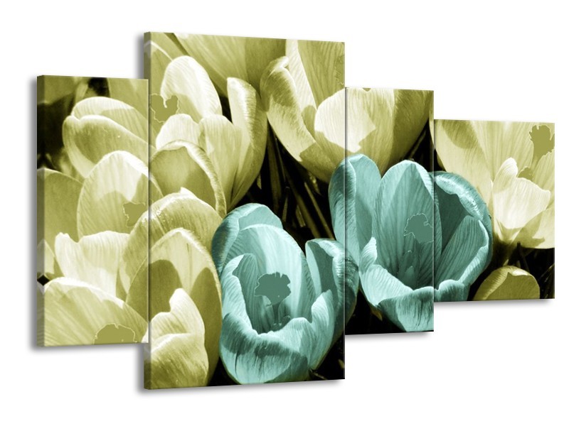 Canvas schilderij Krokus | Blauw, Zwart, Groen | 120x75cm 4Luik