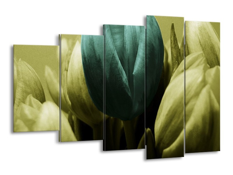 Canvas schilderij Tulp | Blauw, Zwart, Groen | 150x100cm 5Luik