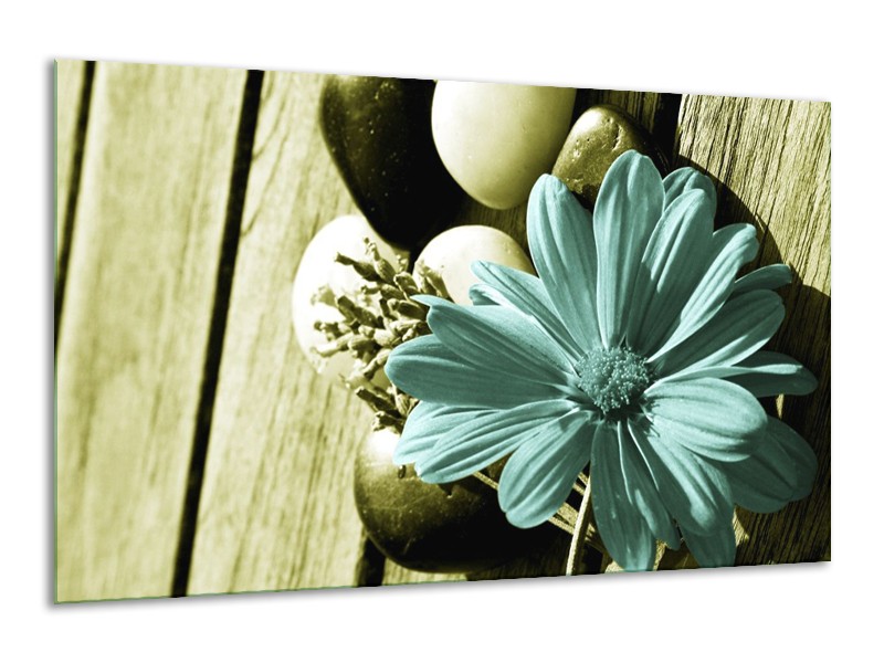 Canvas schilderij Bloem | Blauw, Zwart, Groen | 120x70cm 1Luik
