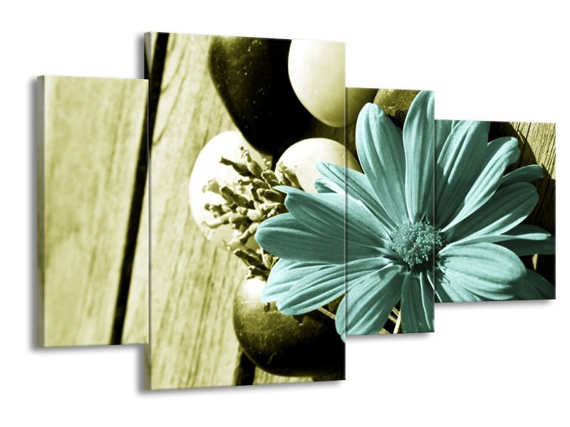 Canvas schilderij Bloem | Blauw, Zwart, Groen | 120x75cm 4Luik