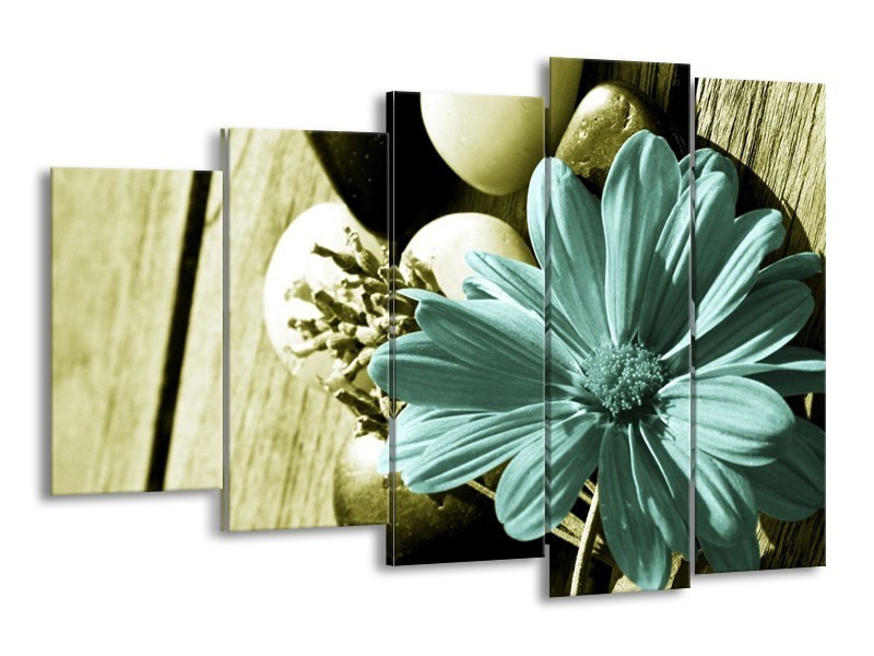 Canvas schilderij Bloem | Blauw, Zwart, Groen | 150x100cm 5Luik