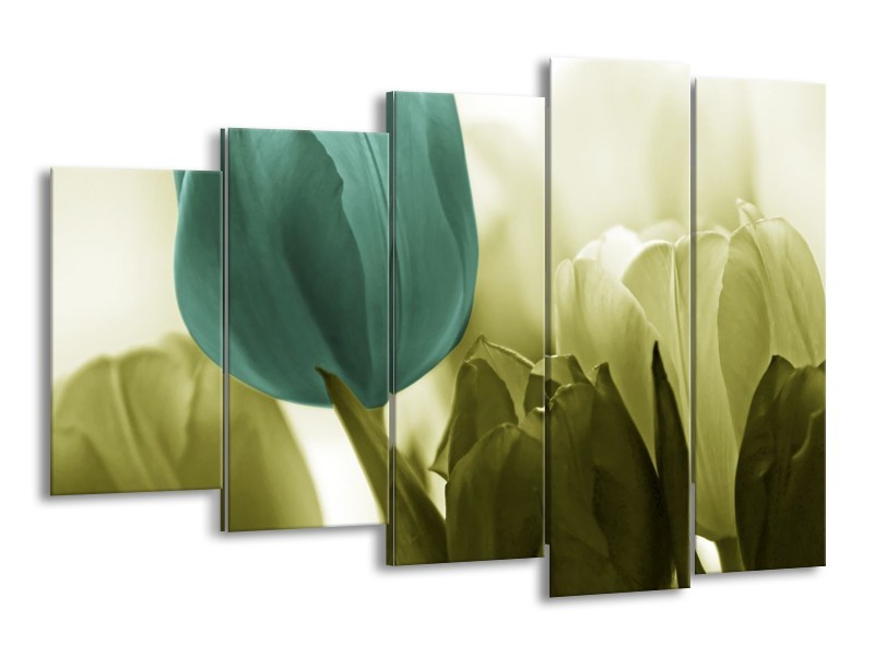 Canvas schilderij Tulp | Blauw, Zwart, Groen | 150x100cm 5Luik