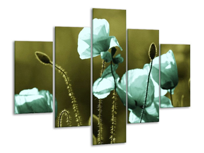 Canvas schilderij Klaproos | Blauw, Zwart, Groen | 100x70cm 5Luik