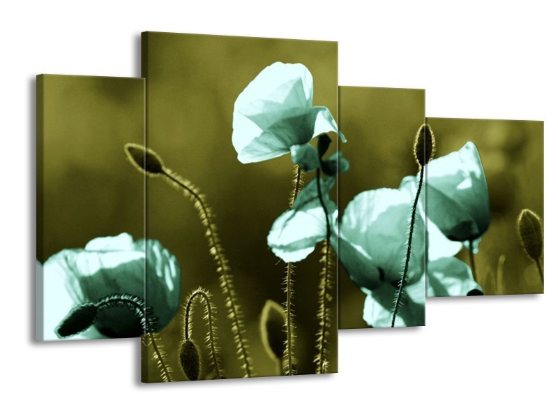 Canvas schilderij Klaproos | Blauw, Zwart, Groen | 120x75cm 4Luik
