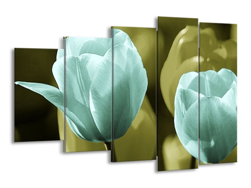 Canvas schilderij Tulp | Blauw, Zwart, Groen | 150x100cm 5Luik