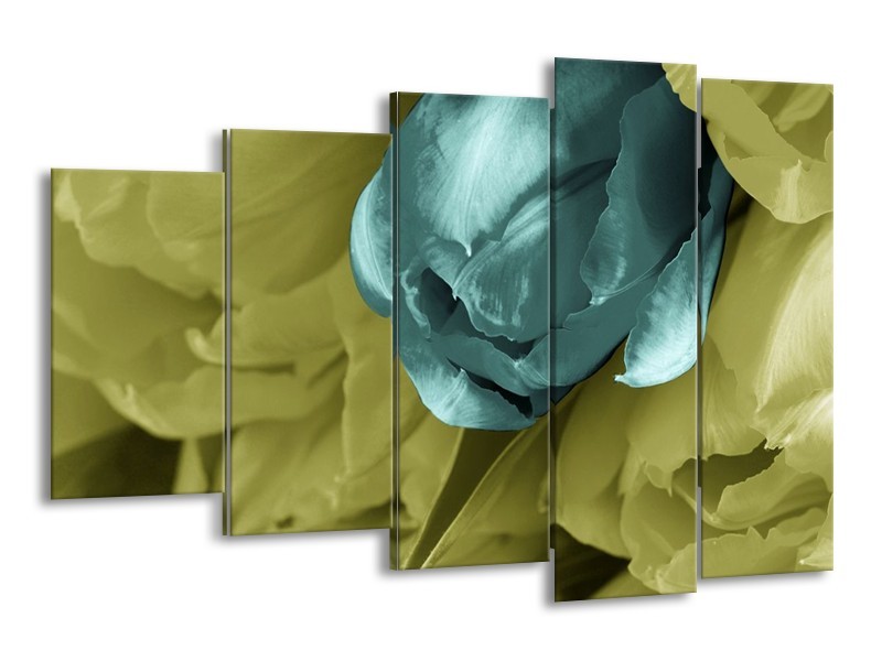 Canvas schilderij Tulp | Blauw, Zwart, Groen | 150x100cm 5Luik