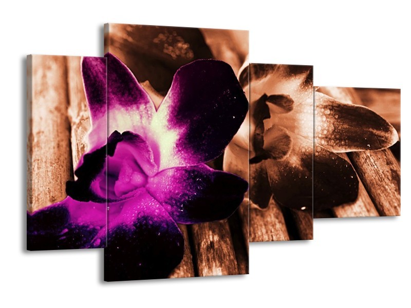 Canvas schilderij Bloem | Paars, Bruin, Wit | 120x75cm 4Luik