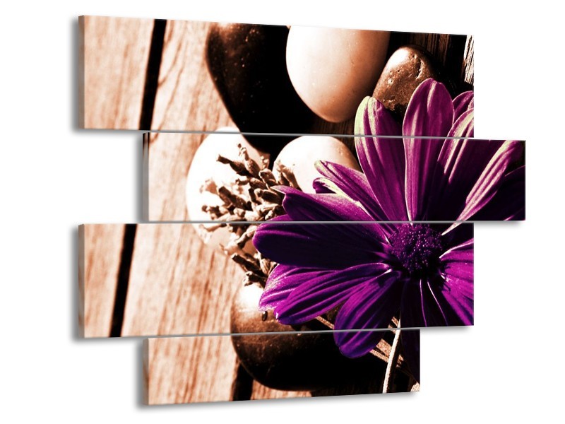 Canvas schilderij Bloem | Paars, Bruin, Wit | 115x85cm 4Luik