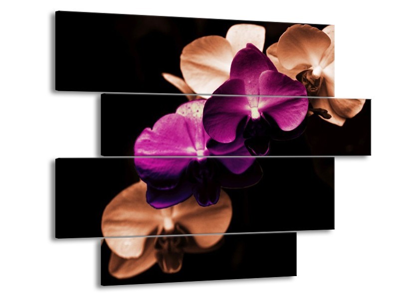 Canvas schilderij Orchidee | Paars, Bruin, Wit | 115x85cm 4Luik