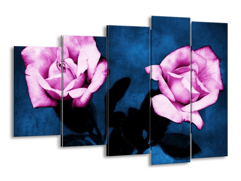 Canvas schilderij Roos | Roze, Blauw, Zwart | 150x100cm 5Luik
