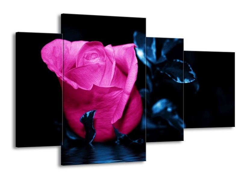 Canvas schilderij Roos | Roze, Blauw, Zwart | 120x75cm 4Luik