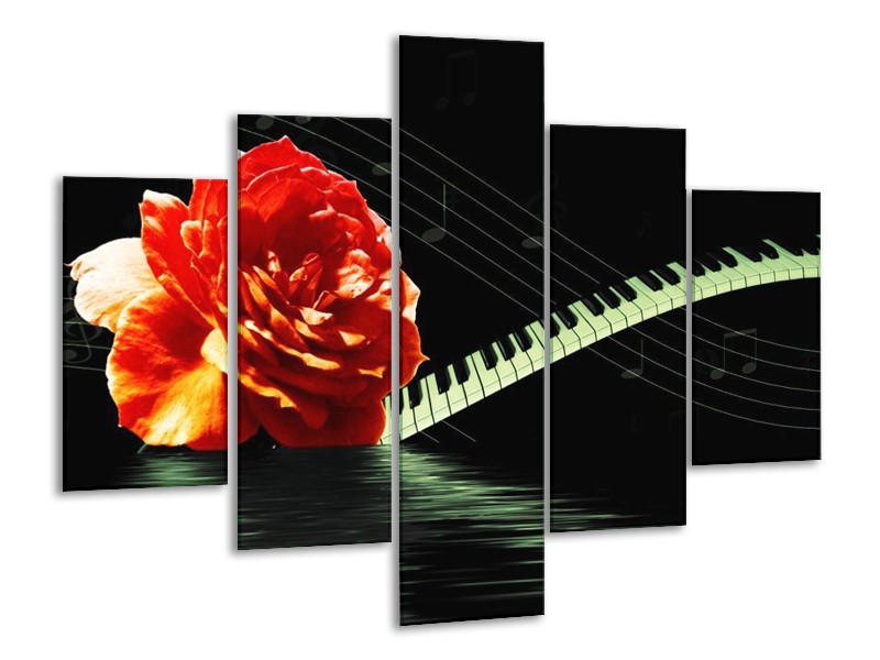 Canvas schilderij Roos | Oranje, Groen, Zwart | 100x70cm 5Luik