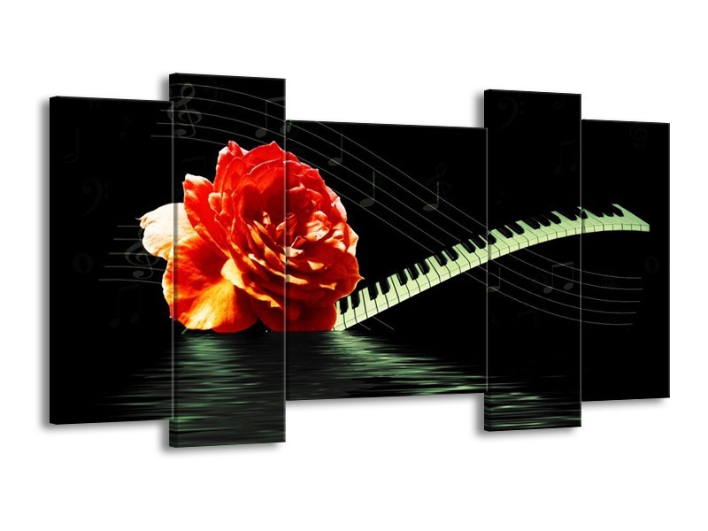Canvas schilderij Roos | Oranje, Groen, Zwart | 120x65 5Luik