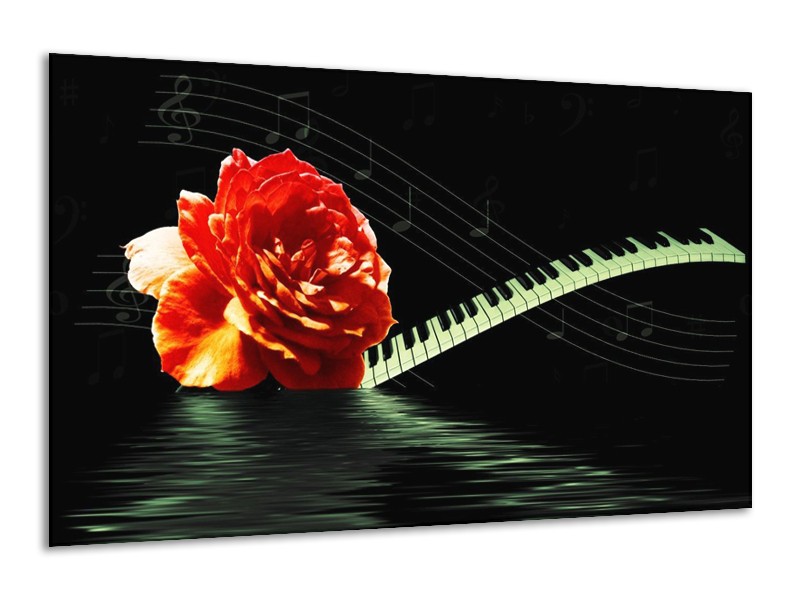Canvas schilderij Roos | Oranje, Groen, Zwart | 120x70cm 1Luik