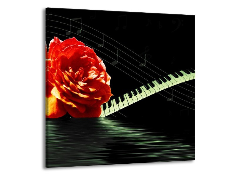 Canvas schilderij Roos | Oranje, Groen, Zwart | 70x70cm 1Luik