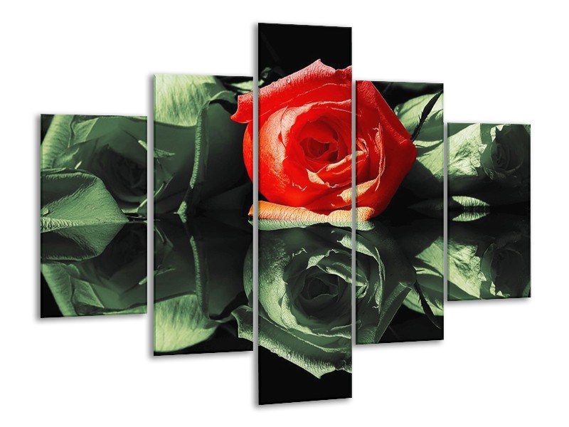 Canvas schilderij Roos | Rood, Groen, Zwart | 100x70cm 5Luik