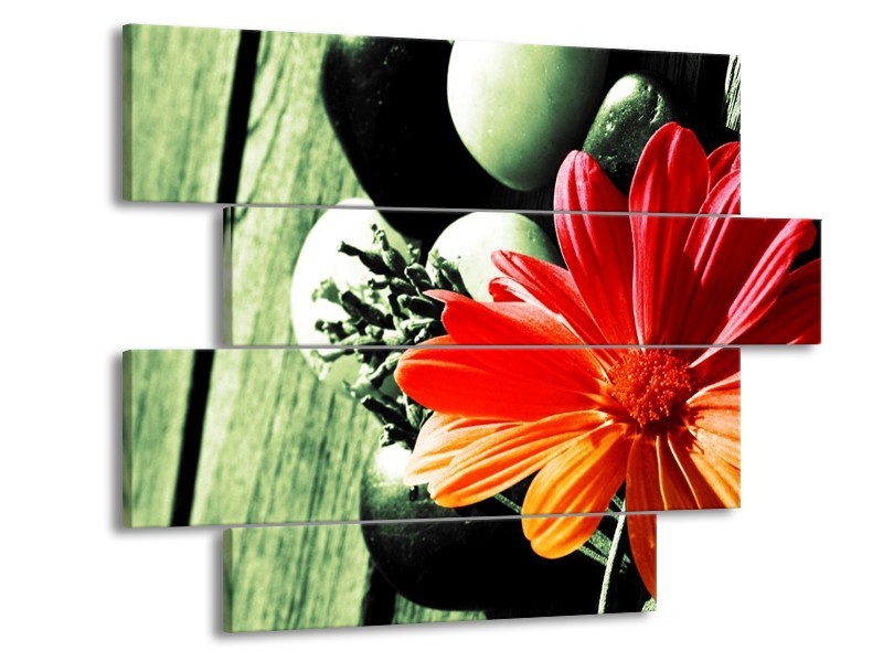 Canvas schilderij Bloem | Oranje, Groen, Rood | 115x85cm 4Luik