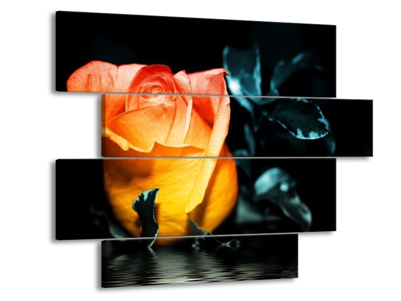Canvas schilderij Roos | Geel, Oranje, Zwart | 115x85cm 4Luik