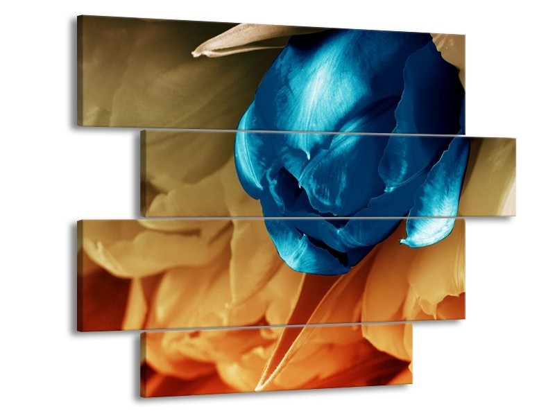 Canvas schilderij Tulp | Blauw, Grijs | 115x85cm 4Luik
