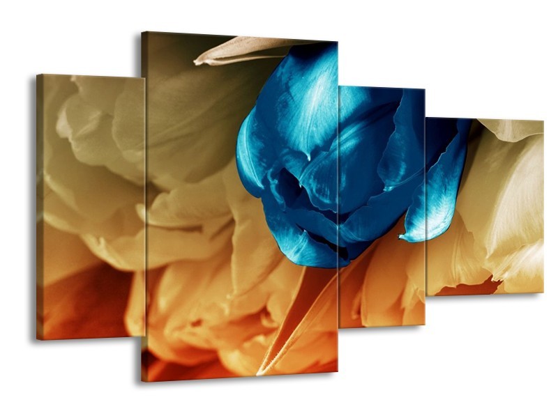 Canvas schilderij Tulp | Blauw, Grijs | 120x75cm 4Luik
