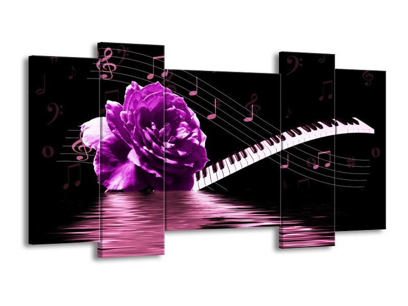 Canvas schilderij Roos | Paars, Wit, Zwart | 120x65 5Luik
