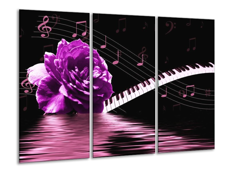 Canvas schilderij Roos | Paars, Wit, Zwart | 120x80cm 3Luik