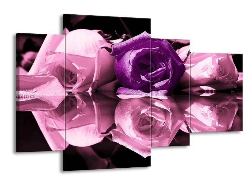 Canvas schilderij Roos | Paars, Wit, Zwart | 120x75cm 4Luik