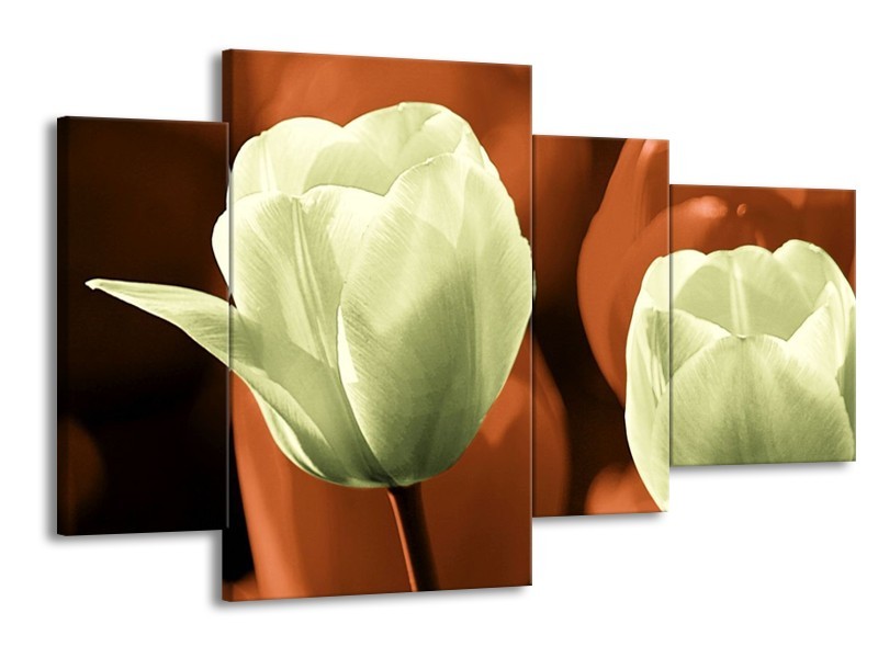 Canvas schilderij Tulp | Bruin, Grijs | 120x75cm 4Luik