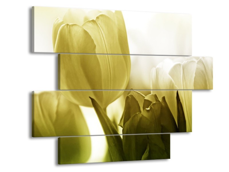 Canvas schilderij Tulp | Groen, Grijs | 115x85cm 4Luik