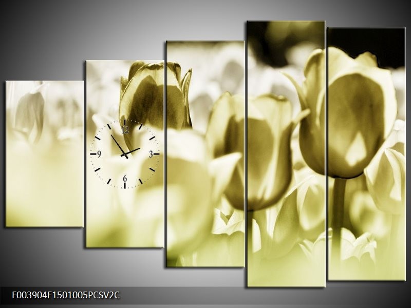 Klok schilderij Tulp | Groen, Grijs | 150x100cm 5Luik