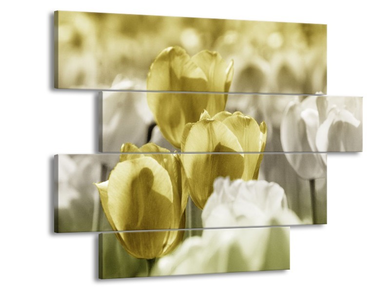 Canvas schilderij Tulp | Groen, Grijs | 115x85cm 4Luik