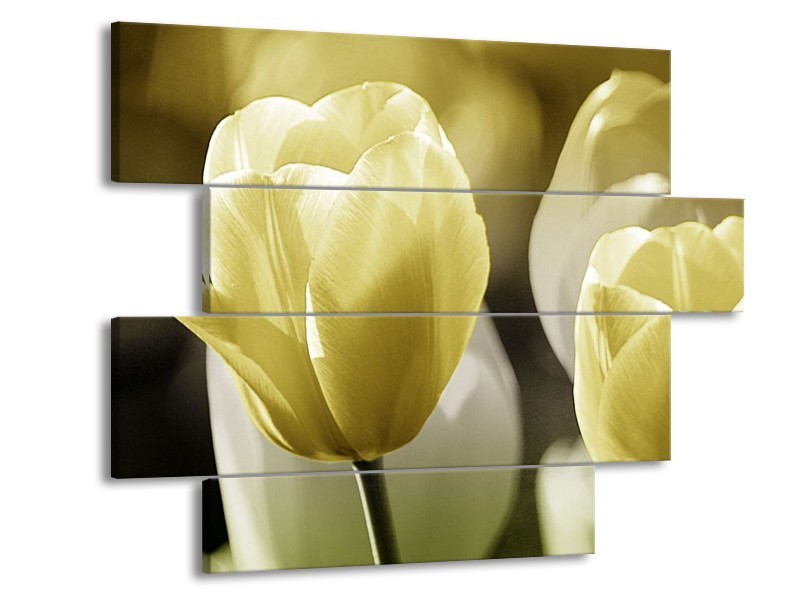 Canvas schilderij Tulp | Groen, Grijs | 115x85cm 4Luik