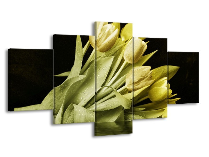 Canvas schilderij Tulp | Groen, Grijs | 150x80cm 5Luik