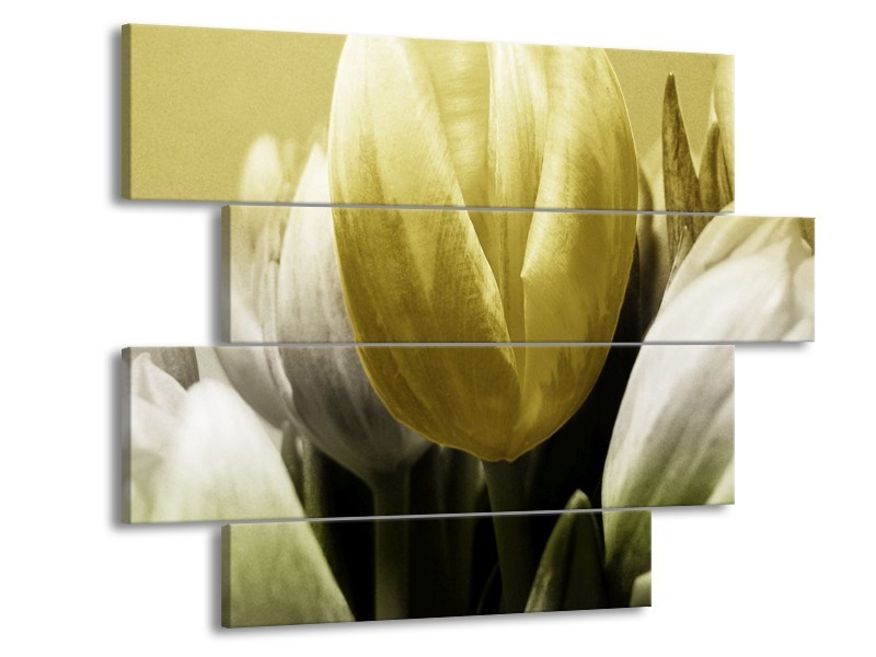 Canvas schilderij Tulp | Groen, Grijs | 115x85cm 4Luik