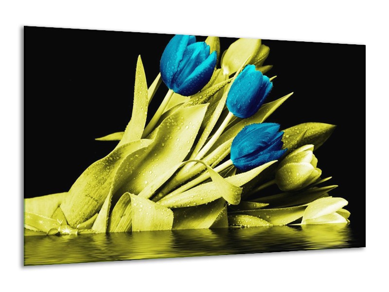 Canvas schilderij Tulp | Blauw, Groen, Zwart | 120x70cm 1Luik