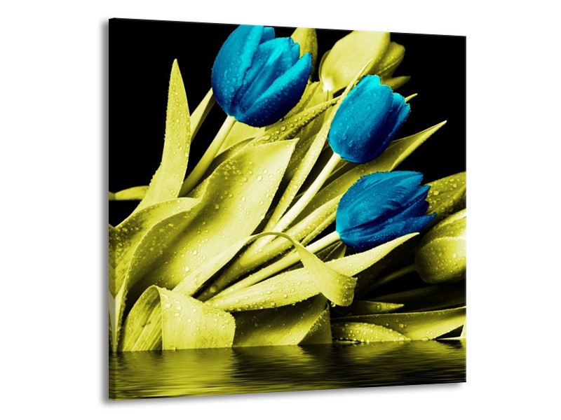 Canvas schilderij Tulp | Blauw, Groen, Zwart | 70x70cm 1Luik