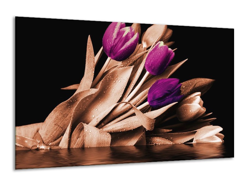 Canvas schilderij Tulp | Bruin, Paars, Zwart | 120x70cm 1Luik