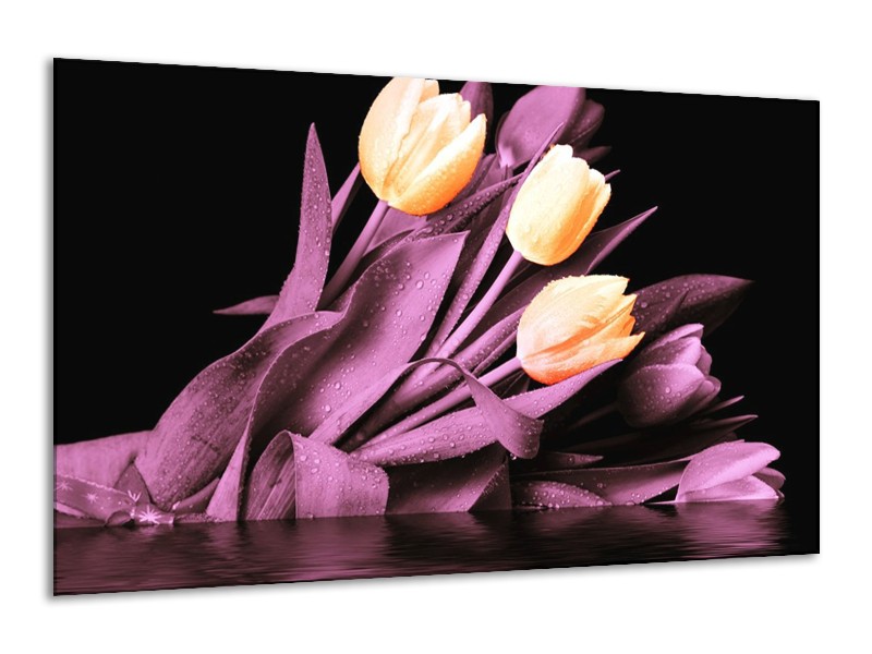 Canvas schilderij Tulp | Oranje, Paars, Zwart | 120x70cm 1Luik