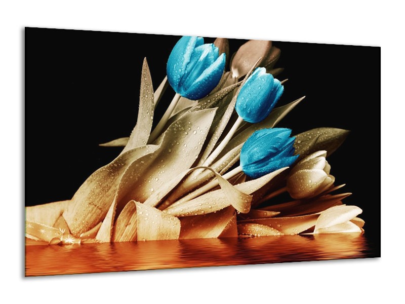 Canvas schilderij Tulp | Blauw, Zwart, Bruin | 120x70cm 1Luik