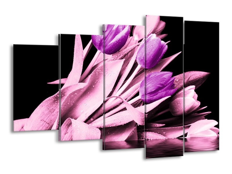 Canvas schilderij Tulp | Paars, Zwart | 150x100cm 5Luik