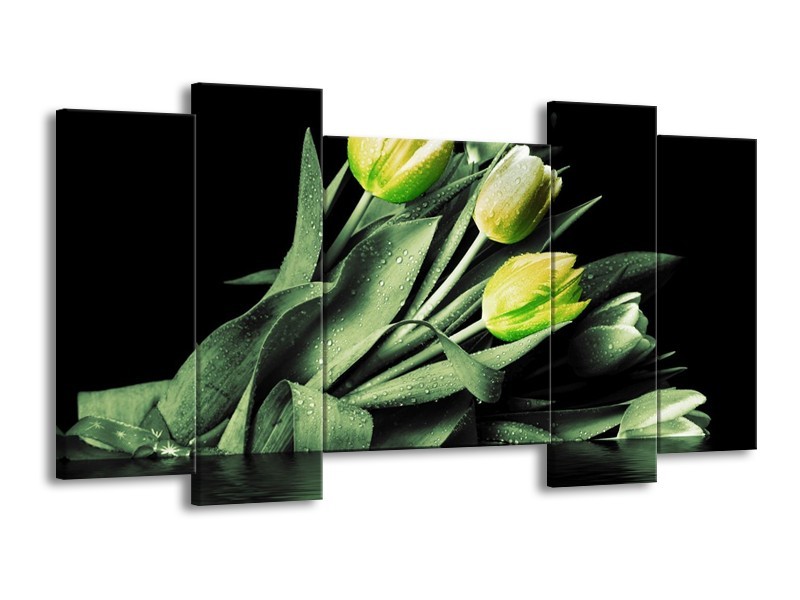 Canvas schilderij Tulp | Groen, Zwart | 120x65 5Luik