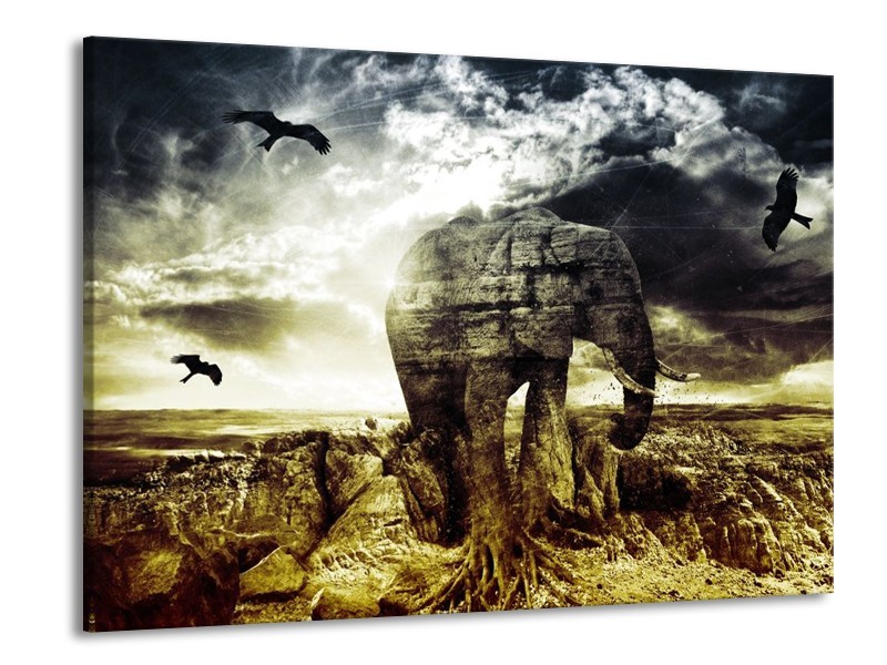 Canvas schilderij Olifant | Groen, Geel, Grijs | 100x70cm 1Luik