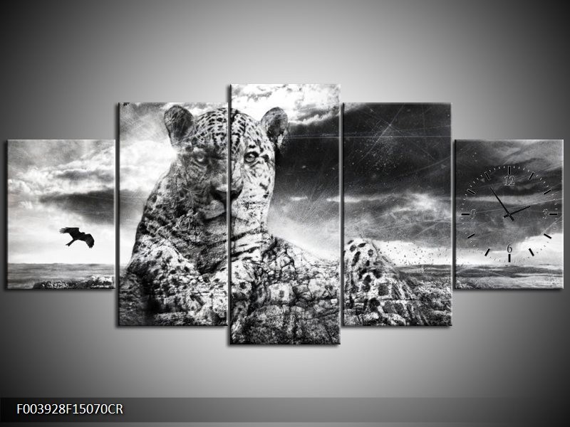 Klok schilderij Natuur | Grijs, Wit, Zwart | 150x70cm 5Luik