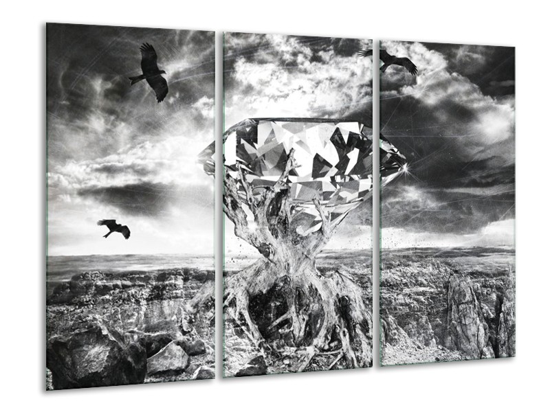 Canvas schilderij Steen | Grijs, Zwart, Wit | 120x80cm 3Luik