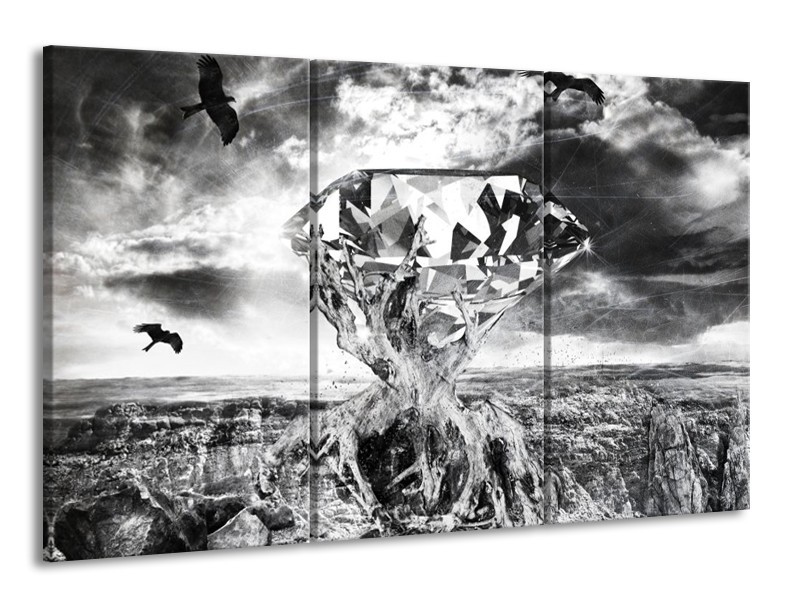 Canvas schilderij Steen | Grijs, Zwart, Wit | 165x100cm 3Luik