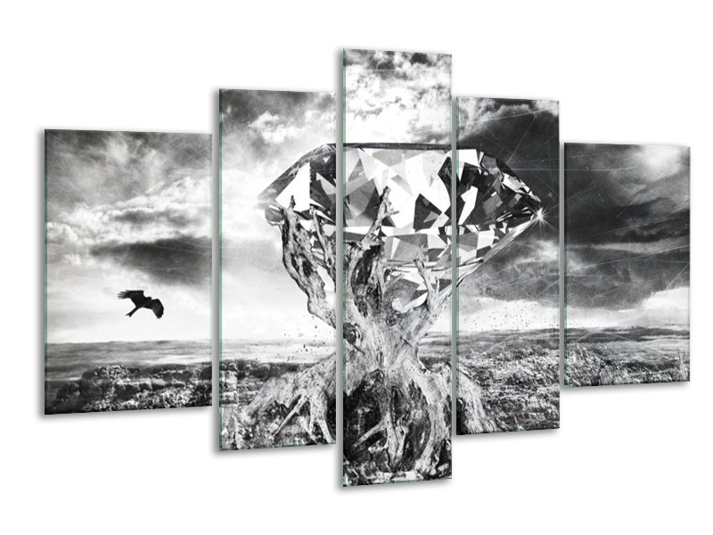 Canvas schilderij Steen | Grijs, Zwart, Wit | 170x100cm 5Luik