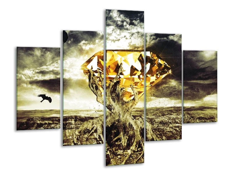 Canvas schilderij Steen | Geel, Groen, Grijs | 100x70cm 5Luik