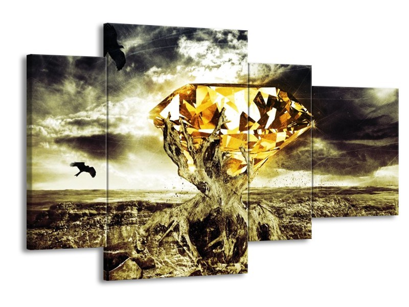 Canvas schilderij Steen | Geel, Groen, Grijs | 120x75cm 4Luik